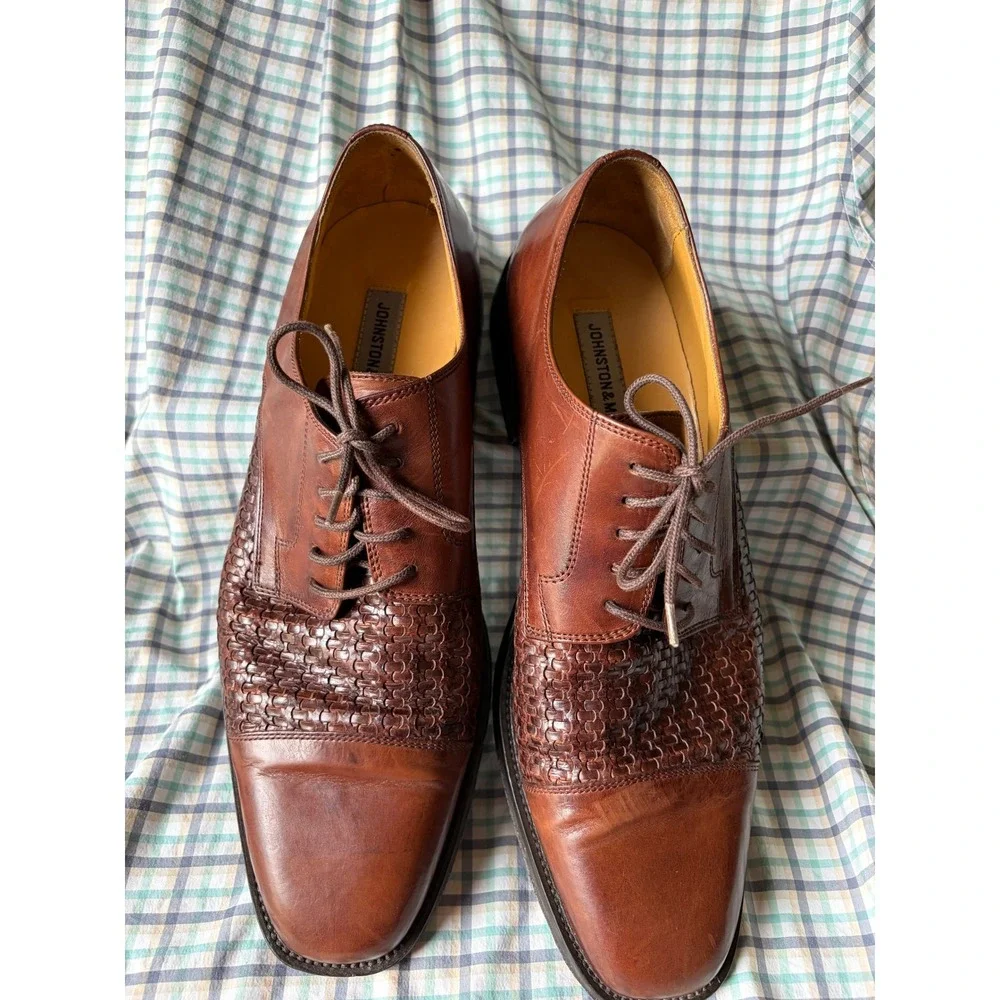 Johnston & Murphy Mens Brown Woven Leather Oxford Dress Shoes 15-2140 Size 11 M